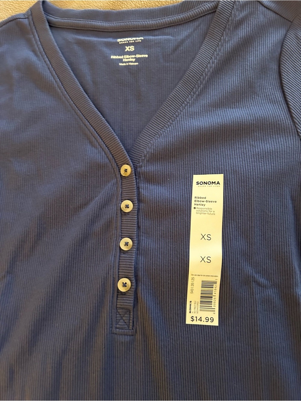 Sonoma Ribbed Henley Top in Navy Blue